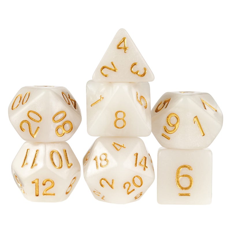 Wiz Dice 7 Die Polyhedral Dice Set - Forbidden Treasure (White Pearl) with Velvet Pouch - Image 1