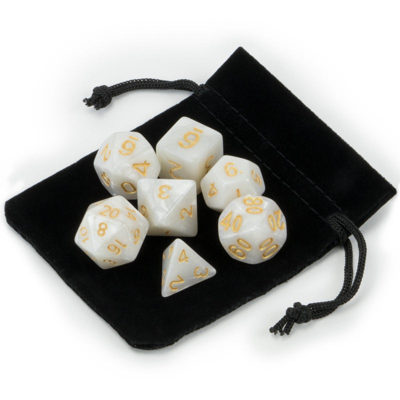 Wiz Dice 7 Die Polyhedral Dice Set - Forbidden Treasure (White Pearl) with Velvet Pouch - Image 3