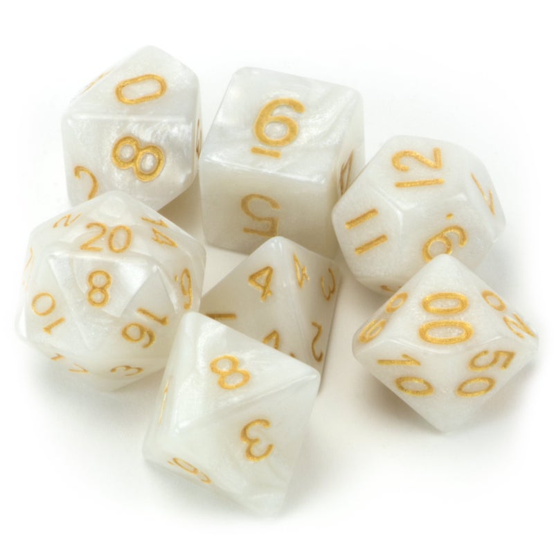 Wiz Dice 7 Die Polyhedral Dice Set - Forbidden Treasure (White Pearl) with Velvet Pouch - Image 2