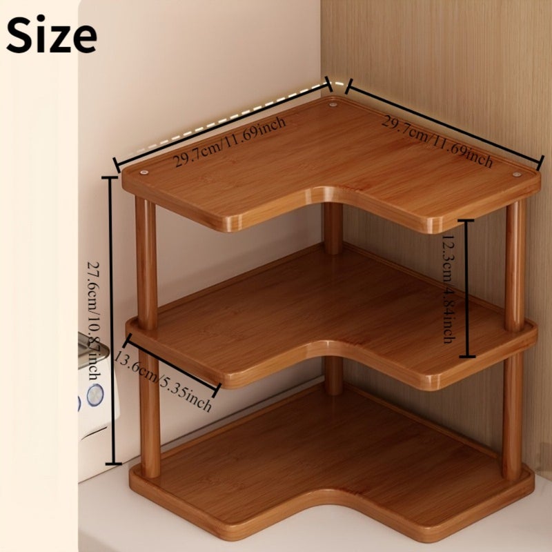 3-Tier Maximize Your Space with This Multipurpose Wooden Floor Shelf Freestanding Kitchen Countertop Storage Rack for Spices, Coffee Cups & Cutlery Rustic Brown Organizer Stand Ideal for Living Room, Bedroom, Office, Or Entryway Decor - Image 5