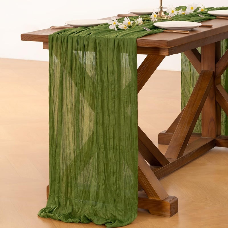 Socomi 10pcs Moss Green Summer Cheesecloth Table Runner Boho Rustic Gauze 120 inch 10FT Cheese Cloth Sheer Runner for Wedding Party Baby Shower Birthday Home Decor Holiday Decorations - Image 4