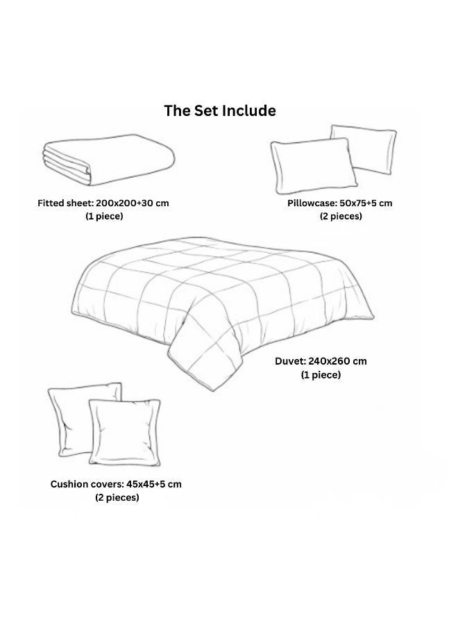 بلو سكاي مفرش سرير نفرين فندقي فاخر – طقم لحاف بحشوة 6 قطع – طقم مفارش يتكون من مفرش  بحشوة وشرشف مطاطي و 2 كيس مخدة و 2 كيس وسادة مربعة – طقم نوم ناعم ومريح - مقاس المفرش 260X240 سم - Image 3