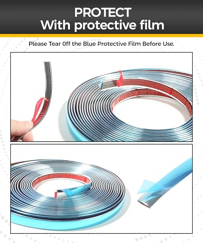 UBOG 25FT Chrome Trim,Chrome Trim Molding,Car Accessories Chromes Strips for Cars,Body Side Molding Trim,Chromes Trim Tape,1/2" Automotive Trim Molding for Used on Car Bumpers,Sides,Door,Roofs - Image 4