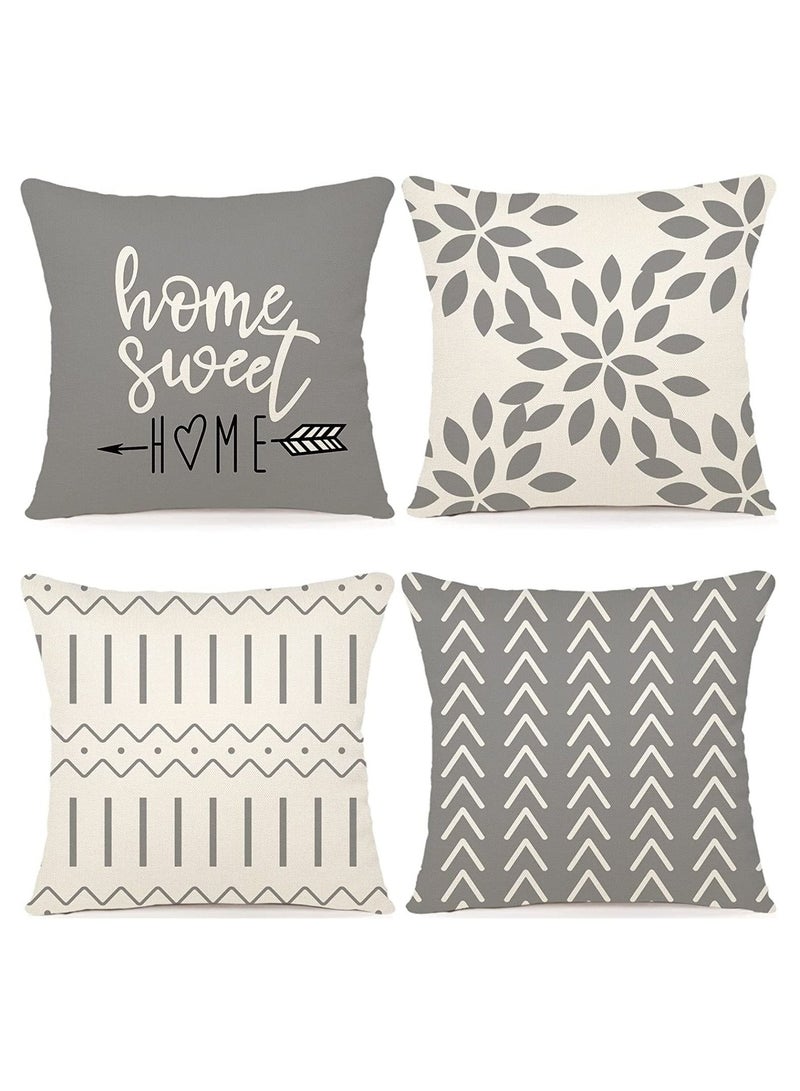 SYOSI Pillow Covers 18x18 Set of 4, Modern Sofa Throw Pillow Cover, Decorative Outdoor Linen Fabric Pillow Case for Couch Bed Car 45x45cm (Gray, 18x18,Set of 4) - Image 1