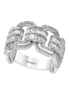14K White Gold and 0.92 TCW Diamond Link Ring for Women Size 7