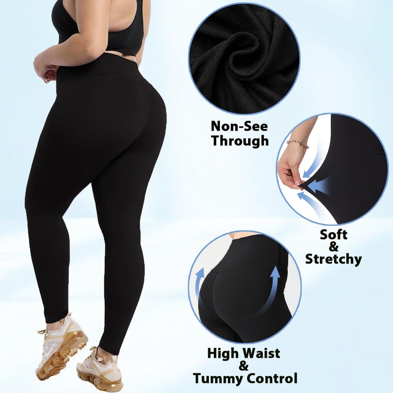MOREFEEL Plus Size Leggings for Women-Stretchy X-Large-4X Tummy Control High Waist Spandex Workout Black Yoga Pants - Image 5