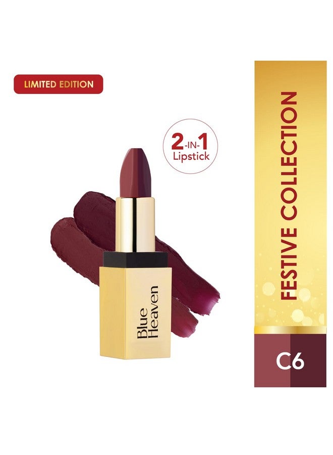 Blue Heaven أحمر شفاه بلو هيفن 2 في 1 للاحتفالات | ظل مزدوج | وزن خفيف للغاية مع لمسة نهائية غير لامعة | أحمر شفاه مريح يدوم طويلاً للنساء | C6 | 4 جرام - Image 2