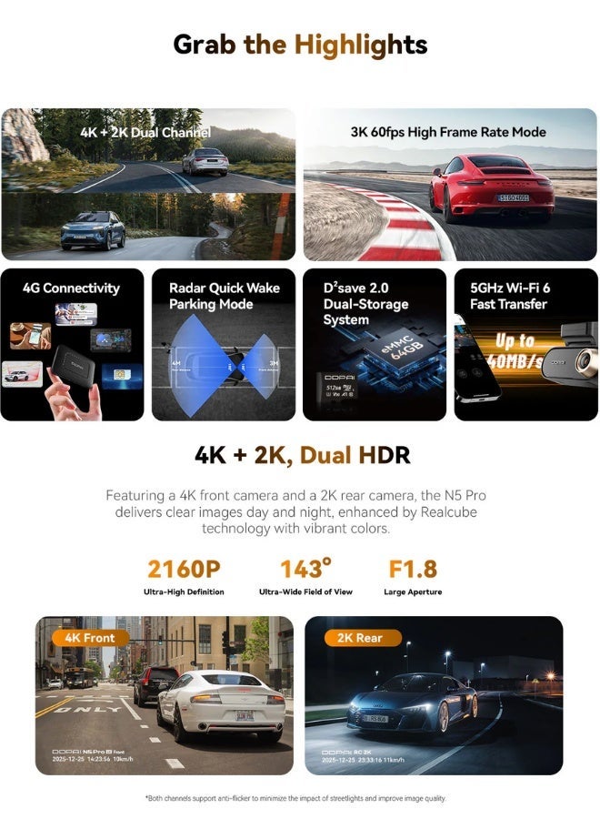 دي دي باي DDPAI N5 Pro داش كام امامية بدقة 4K و خلفية بدقة 2K مع ذاكرة 64GB - Image 3