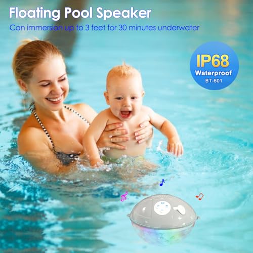 Blufree Floating Pool Speakers with Colorful Lights, IP68 Waterproof Bluetooth Speaker for Pool, Crystal Clear Sound Hot Tub Speaker for Pool, Spa and Outdoor - Image 3
