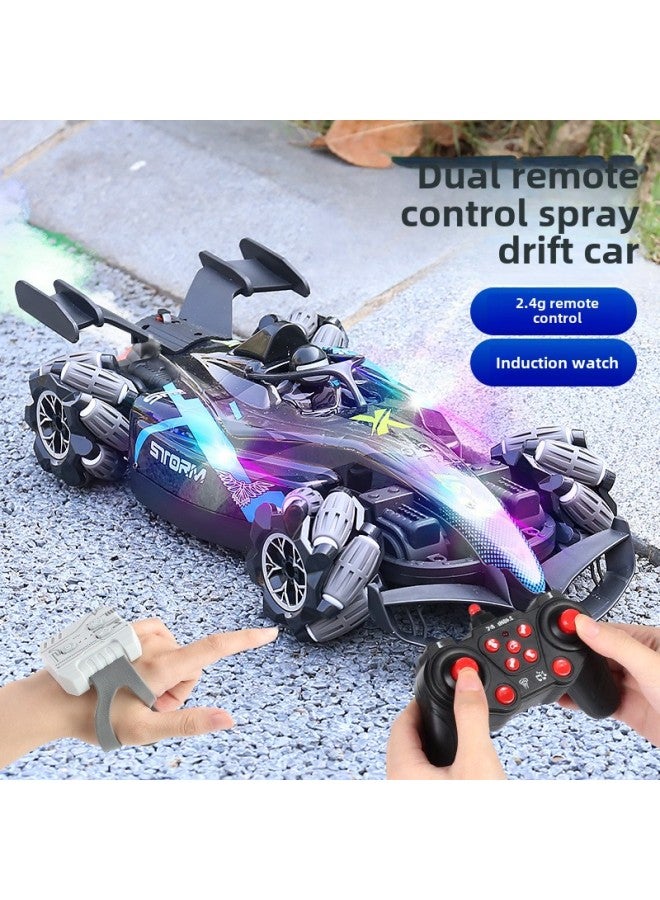 Children's F1 Remote Control Car Gesture Induction Stunt Four-wheel Drive Drift Boys Multiplayer Racing Remote Control Spray Racing Toy-Color:Green-small F1 【handle Remote Control】 Light Music Spray-Proportion:1 Electric Version - Image 2