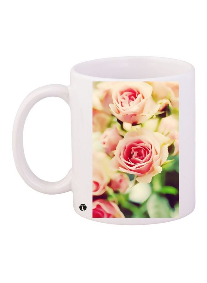 RYN Rose Printed Coffee Mug White/Pink/Green 11ounce