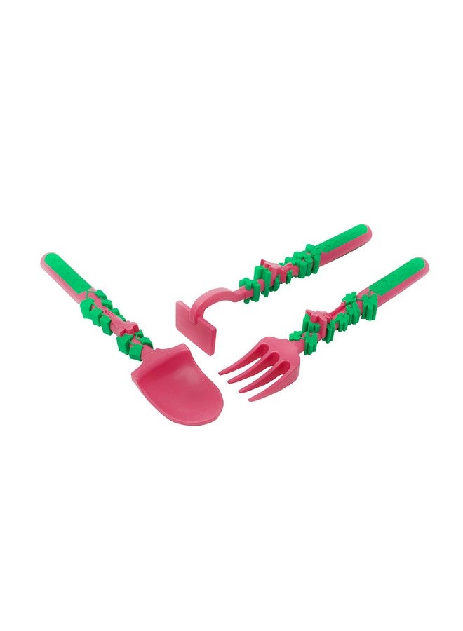Constructive Eating Toddler Utensils Made In Usa Construction Dino Fairy Silverware For Toddlers Construction Utensils For Kids Construction Eating Fork Spoon (Garden Fairy) - Image 1
