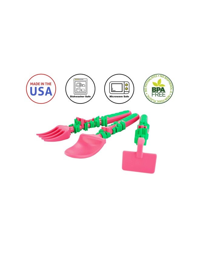Constructive Eating Toddler Utensils Made In Usa Construction Dino Fairy Silverware For Toddlers Construction Utensils For Kids Construction Eating Fork Spoon (Garden Fairy) - Image 4