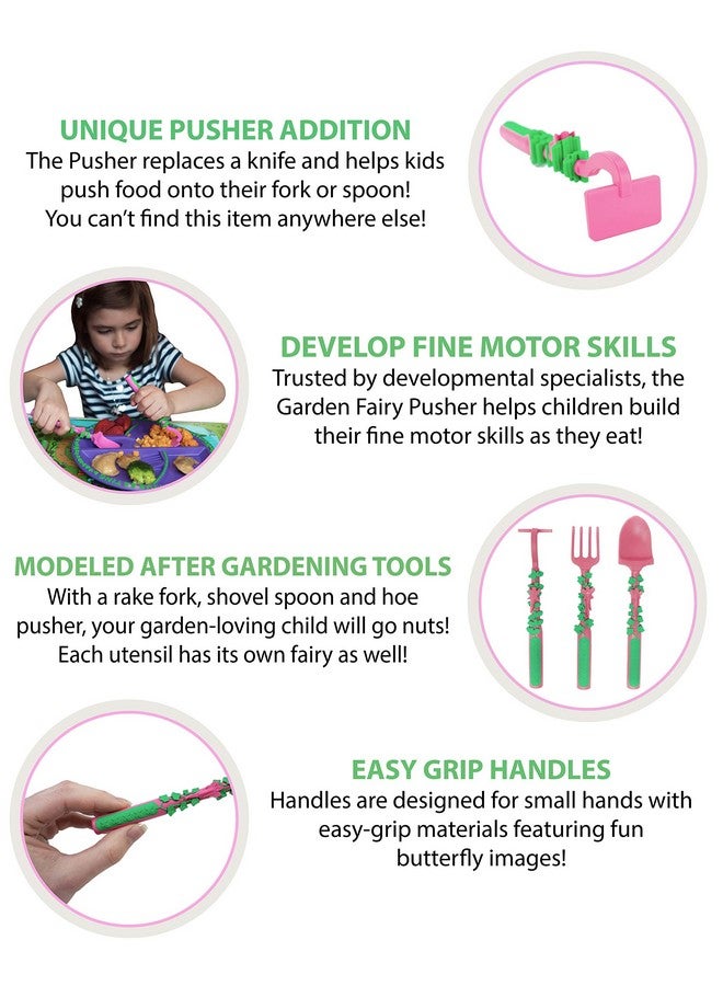 Constructive Eating Toddler Utensils Made In Usa Construction Dino Fairy Silverware For Toddlers Construction Utensils For Kids Construction Eating Fork Spoon (Garden Fairy) - Image 3