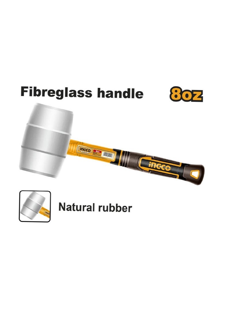 INGCO White Rubber Mallet 8OZ Heavy Duty, Strong three-color Fiberglass handle for comfortable gripe, Model : HRUH8908  - Image 2