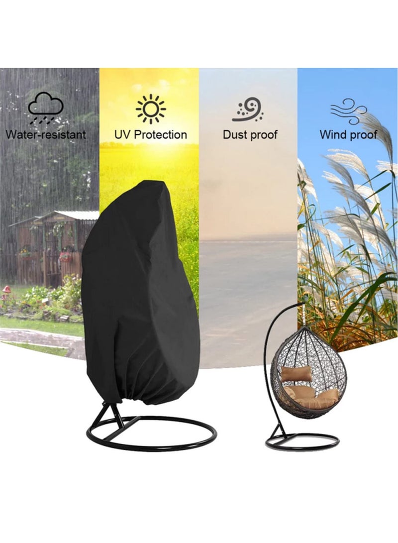 Generic Waterproof Hanging Egg Chair Cover for Garden Patio Swing Dustproof Case Elastic Hem Drawstring UV Resistant 210D Polyester PU Coating for Swinging Pod Chair Rattan Furniture-190x115cm  - Image 5