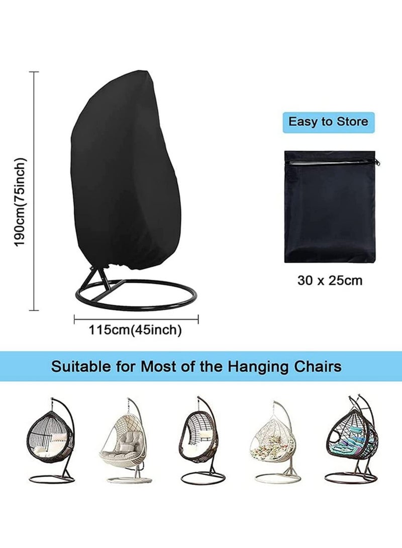 Generic Waterproof Hanging Egg Chair Cover for Garden Patio Swing Dustproof Case Elastic Hem Drawstring UV Resistant 210D Polyester PU Coating for Swinging Pod Chair Rattan Furniture-190x115cm  - Image 4