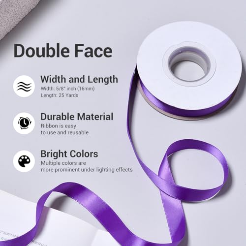 YAMA Double Face Satin Ribbon - 5/8" 25 Yards for Gift Package Wrapping,Floral Design,Hair Bow Clip Making,Crafting,Sewing,Wedding Decor, Purple - Image 3