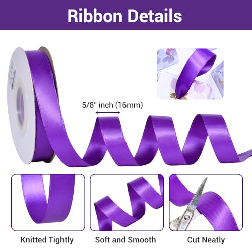 YAMA Double Face Satin Ribbon - 5/8" 25 Yards for Gift Package Wrapping,Floral Design,Hair Bow Clip Making,Crafting,Sewing,Wedding Decor, Purple - Image 2