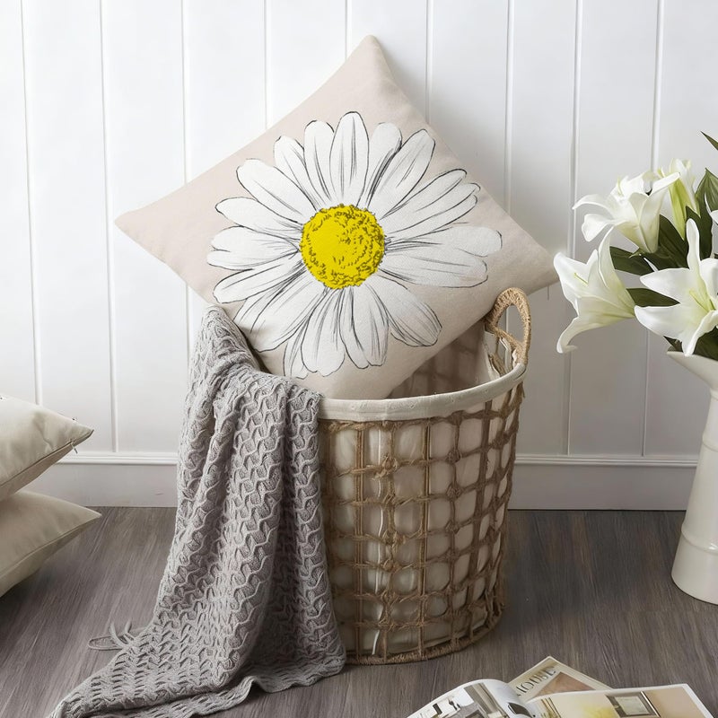 Hexagram Spring Summer Pillow Covers 18x18 Set of 4, Outdoor Floral Daisy Decorative Grey Throw Pillow Covers, You are My Sunshine Farmhouse Cushion Case for Couch Sofa Indoor Home Decor(No Insert) - Image 4