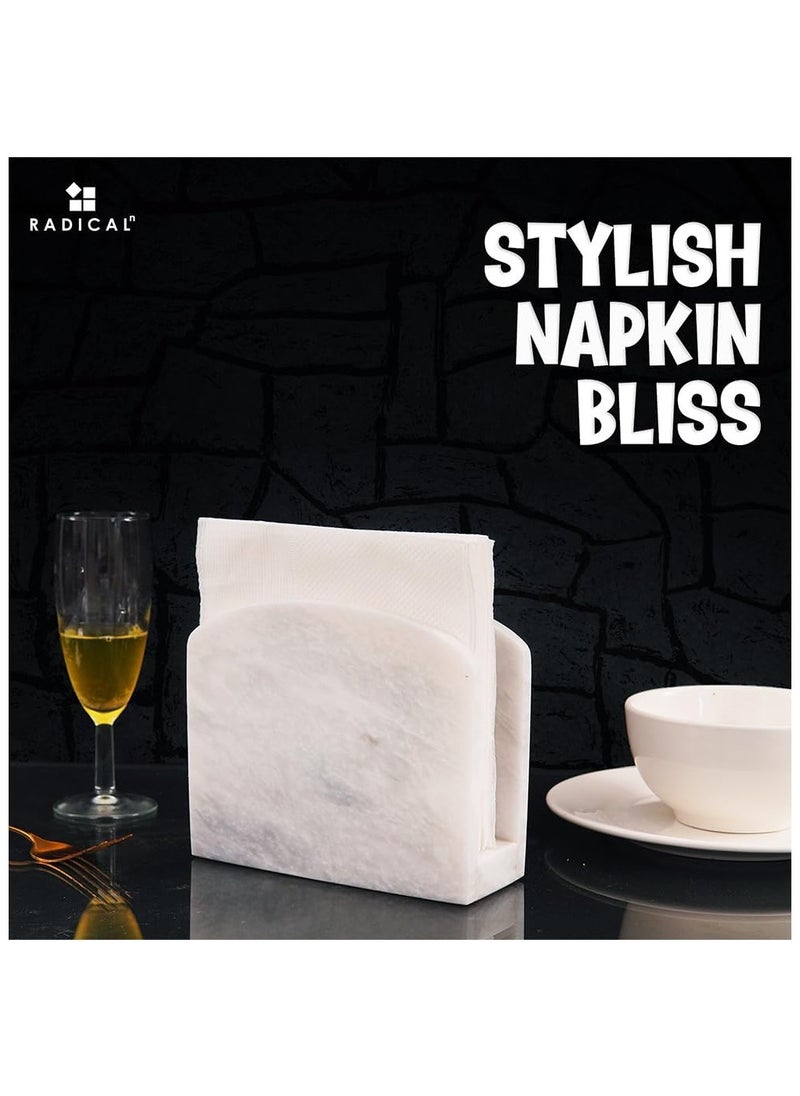 RADICALn - RADICALn Handmade White Marble Napkin Holder Perfect for Wall Decoration Table Top Decor Coffee Table Elegant Paper Towel Holder for Kitchen - Image 1