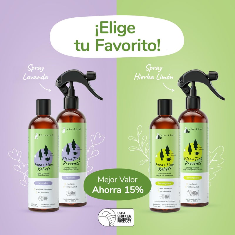 kin+kind Flea and Tick Shampoo for Dogs Vet Formulated - Plant Powered, Safe and Effective Dog Shampoo with Coconut and Olive Oil - Lavender Scent - Prevent Fleas and Ticks - Made in USA 12 fl oz - Image 2