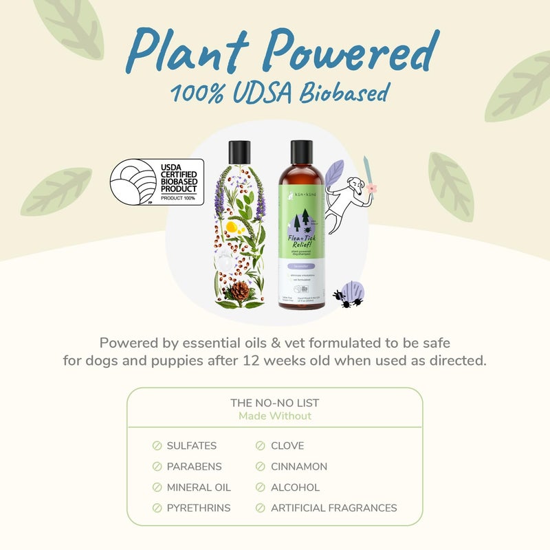 kin+kind Flea and Tick Shampoo for Dogs Vet Formulated - Plant Powered, Safe and Effective Dog Shampoo with Coconut and Olive Oil - Lavender Scent - Prevent Fleas and Ticks - Made in USA 12 fl oz - Image 3