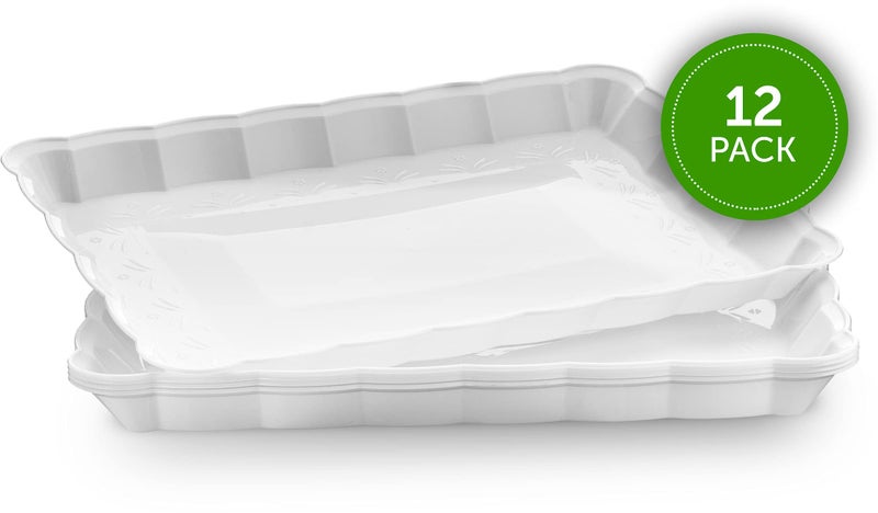 PLASTICPRO Plasticpro Plastic Serving Trays - Serving Platters Rectangle 9X13 Disposable Party Dish (12  White)  - Image 4