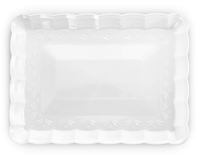 PLASTICPRO Plasticpro Plastic Serving Trays - Serving Platters Rectangle 9X13 Disposable Party Dish (12  White)  - Image 3