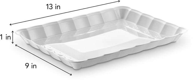 PLASTICPRO Plasticpro Plastic Serving Trays - Serving Platters Rectangle 9X13 Disposable Party Dish (12  White)  - Image 5