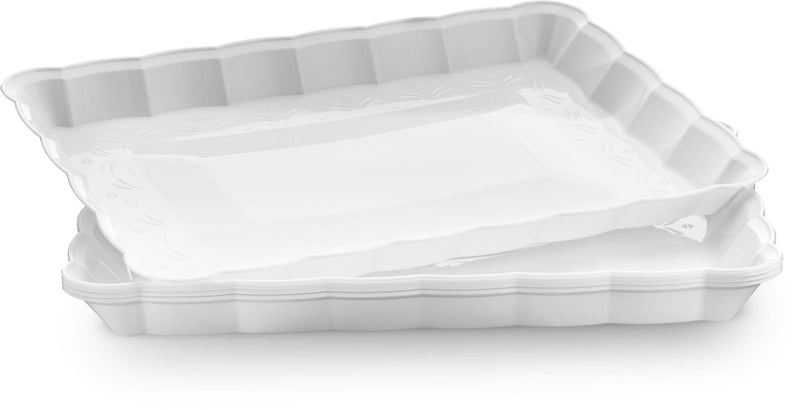 PLASTICPRO Plasticpro Plastic Serving Trays - Serving Platters Rectangle 9X13 Disposable Party Dish (12  White)  - Image 1