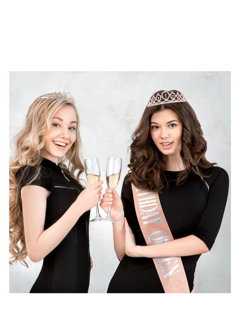 Cavetee CAVETEE birthday crowns for women birthday queen sash & rhinestone tiara set birthday tiaras and sash for women birthday rose gold birthday tiara crowns for women  - Image 4