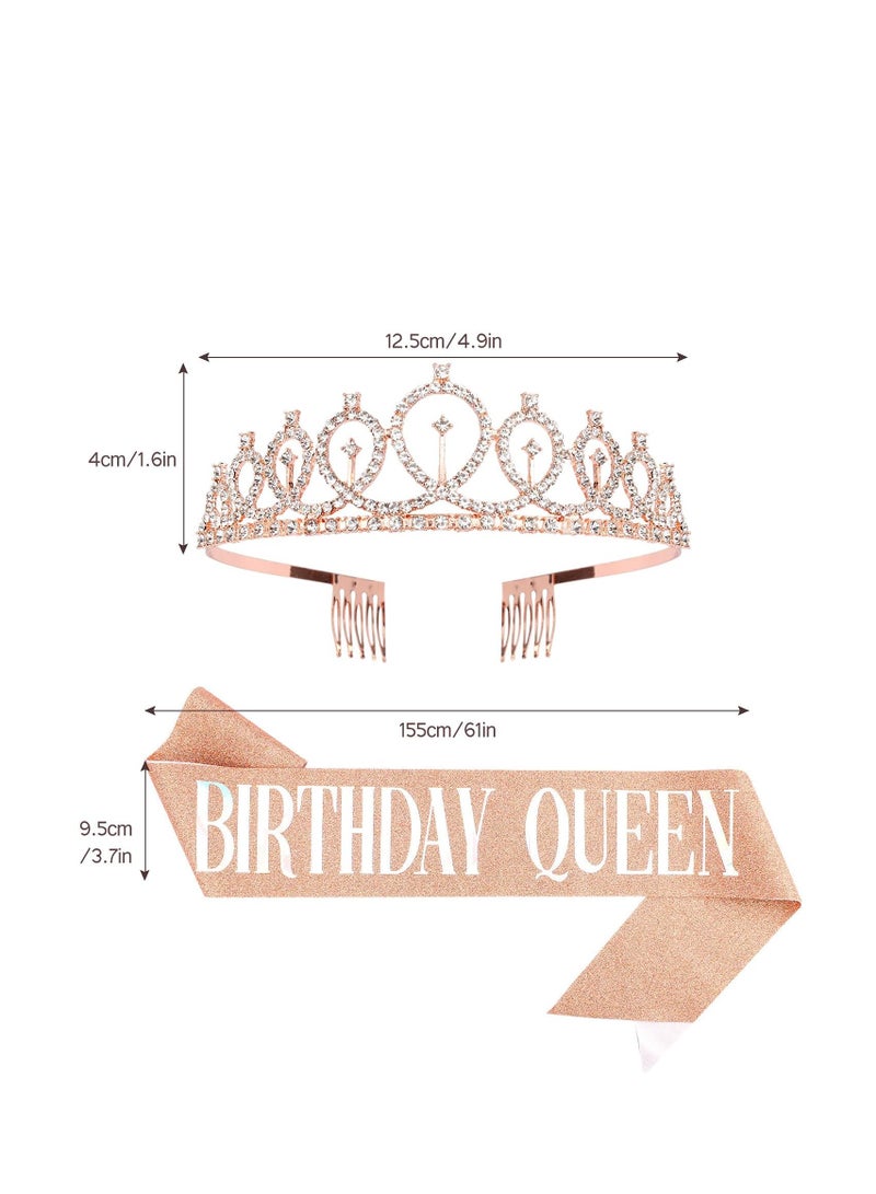 Cavetee CAVETEE birthday crowns for women birthday queen sash & rhinestone tiara set birthday tiaras and sash for women birthday rose gold birthday tiara crowns for women  - Image 3