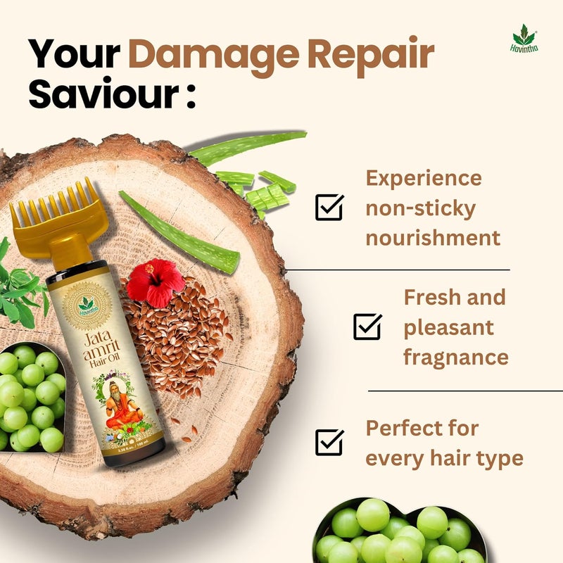 Havintha Jata Amrit Herbal Hair Oil For Men Women 100 Ml Helps Hair Growth Long Shiny Reduces Hair Fall With Rosemary Tea Tree Lavender Castor Oil Ratanjot Neem Leaves Black Seeds - Image 3