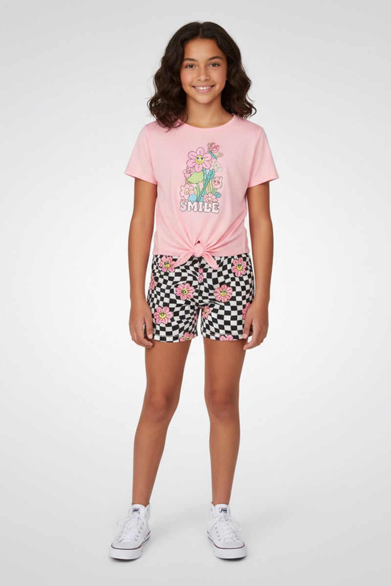 Freestyle طقم بنات أطفال مكون من 4 قطع بتصميم جرافيكي وقميص وشورتات، متعدد الألوان - Image 1