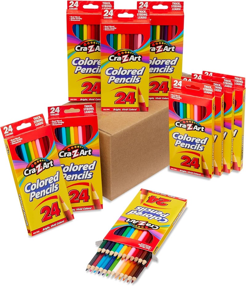 CrazArt Colored Pencils Bulk Pack, 10 Boxes of 24 ct Pre-Sharpened Pencils, Non-Toxic, Classroom School Art Supplies - Image 1
