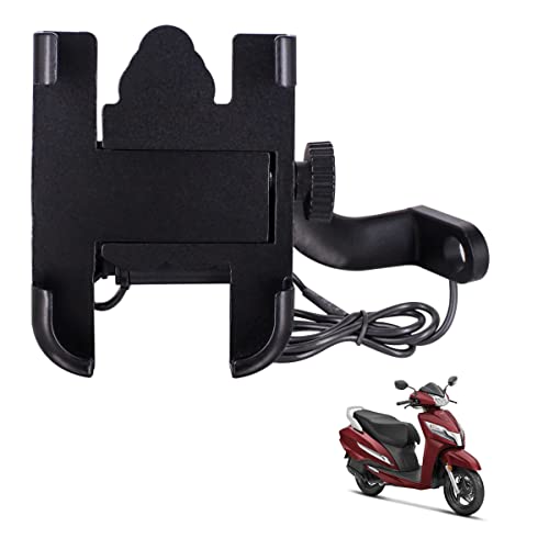 Asryd CNC Bike Mount Holder for Navigation 360 Degree Rotating Handlebar Metal Body Cradle Stand Fits for All Smartphones (CNC Metal Holder with USB Charger) for Honda Activa 125 (Pack of 1Pcs) - Image 1