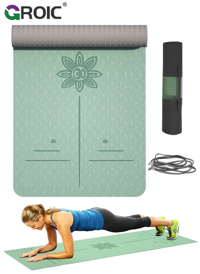 GROIC - Yoga Mat, Extra Wide 72.8"x 31.5" x 0.24" Pilates Fitness Mats with Alignment Marks, Non Slip Fitness Yoga Mats, Exercise Mats for Yoga Pilates Home Floor Workout with Carrying Sling and Storage Bag - Image 1
