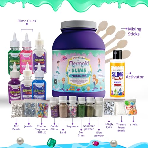 SMARTEEZ Mermaid Slime Therapy JAR | Mermaid KIT | DIY-Slime Making KIT | 25+ BATCHES | Glow-in-Dark, Metallic, Cloud Slime | Non Toxic | Safe | Kid Friendly | Jelly Putty Toys - Image 4