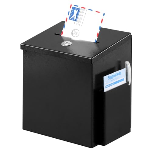 xydled Wall Mounted Suggestion Box with Key Lock, Metal Donation/Ballot/Voting/Collection/Key Drop Box with 50 Free Suggestion Cards , Black, 8.7"x 5.9"x7.1" - Image 1