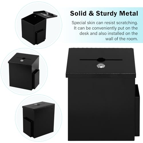 xydled Wall Mounted Suggestion Box with Key Lock, Metal Donation/Ballot/Voting/Collection/Key Drop Box with 50 Free Suggestion Cards , Black, 8.7"x 5.9"x7.1" - Image 2