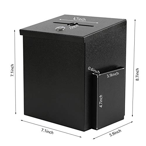 xydled Wall Mounted Suggestion Box with Key Lock, Metal Donation/Ballot/Voting/Collection/Key Drop Box with 50 Free Suggestion Cards , Black, 8.7"x 5.9"x7.1" - Image 3
