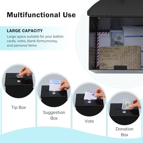 xydled Wall Mounted Suggestion Box with Key Lock, Metal Donation/Ballot/Voting/Collection/Key Drop Box with 50 Free Suggestion Cards , Black, 8.7"x 5.9"x7.1" - Image 4