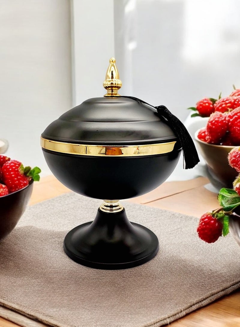 AKDC Decoration footed Candy Bowl With Lid Gold&black colors 18x25cm - Image 1