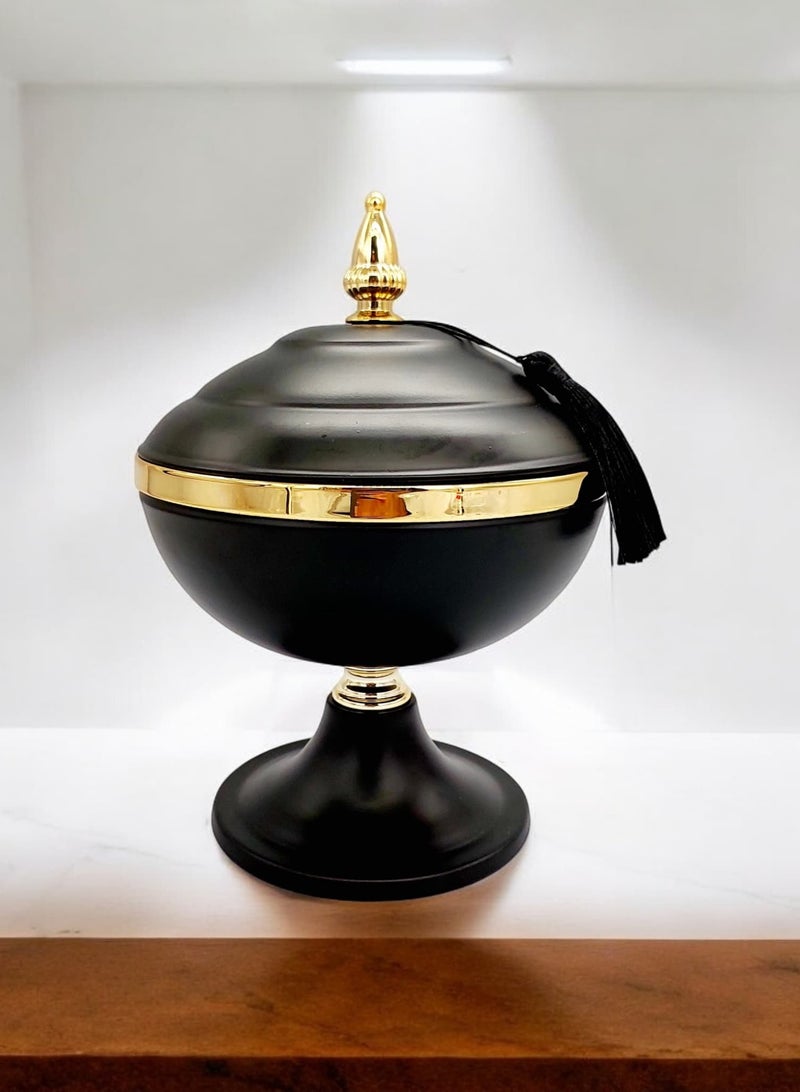 AKDC Decoration footed Candy Bowl With Lid Gold&black colors 18x25cm - Image 3