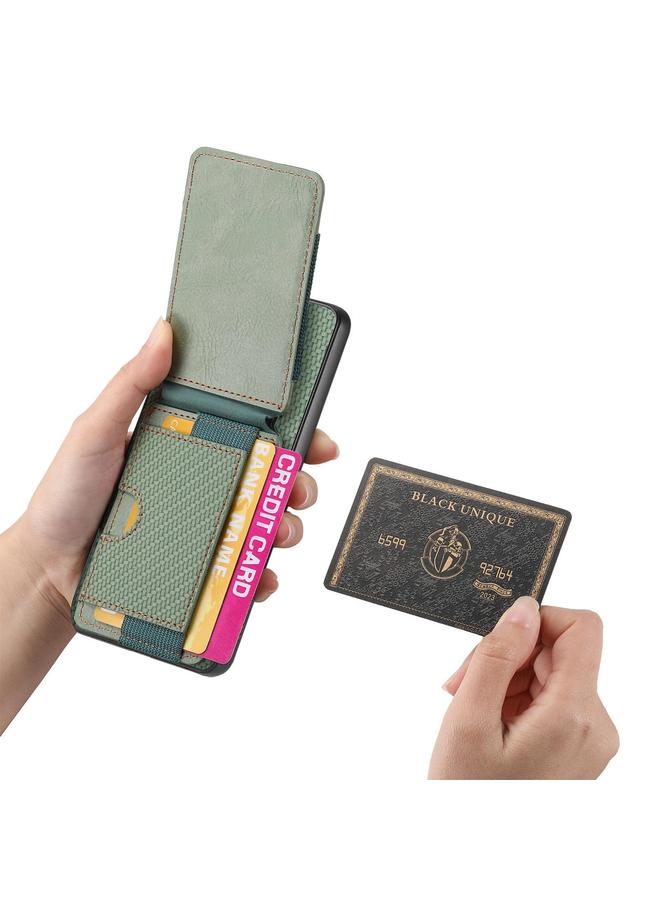 erorex Case For Samsung Galaxy S25 Edge 5G Carbon Fiber Vertical Flip Wallet Stand Phone Case - Image 4