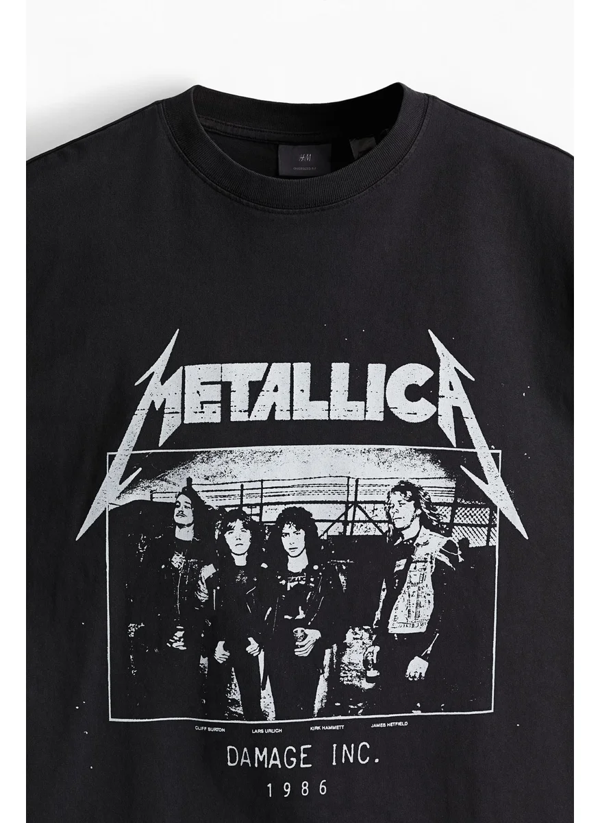 H&M Oversized Fit Metallica Printed T-Shirt