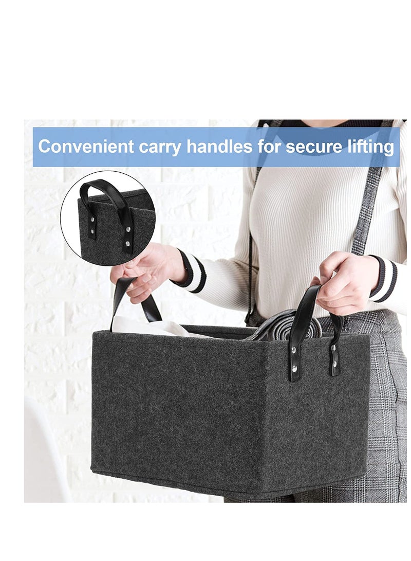 Excefore Felt Storage Basket, Foldable Felt Basket Storage Bins, Open Storage Bins Boxes with Handle, Suitable for Clothes, Baby Products, Books,Toys (Black) - Image 4