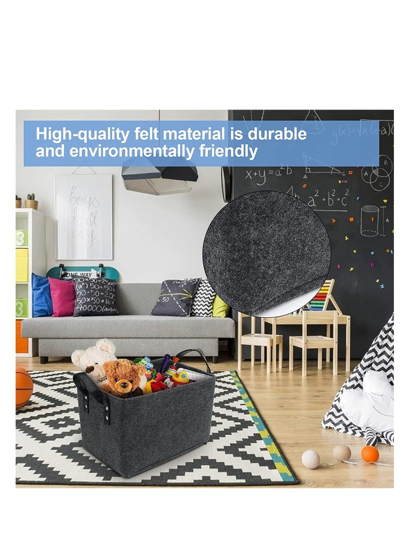 Excefore Felt Storage Basket, Foldable Felt Basket Storage Bins, Open Storage Bins Boxes with Handle, Suitable for Clothes, Baby Products, Books,Toys (Black) - Image 3