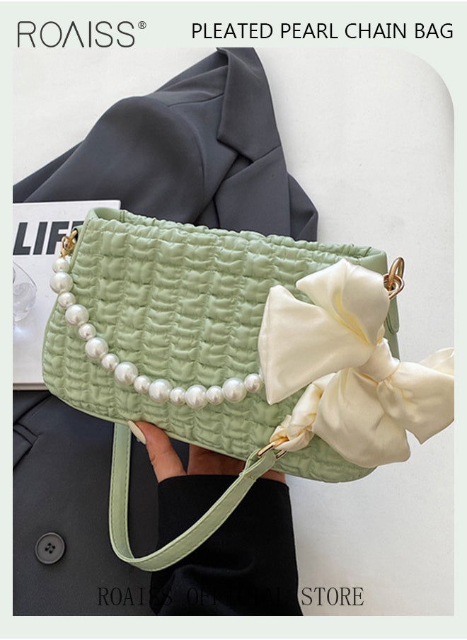 roaiss - Women Minimalist Pearl Chain Handbag Niche Design Mini Square Bag with Ruffled Cloud Pattern Fashionable Crossbody Bag for Women - Image 1